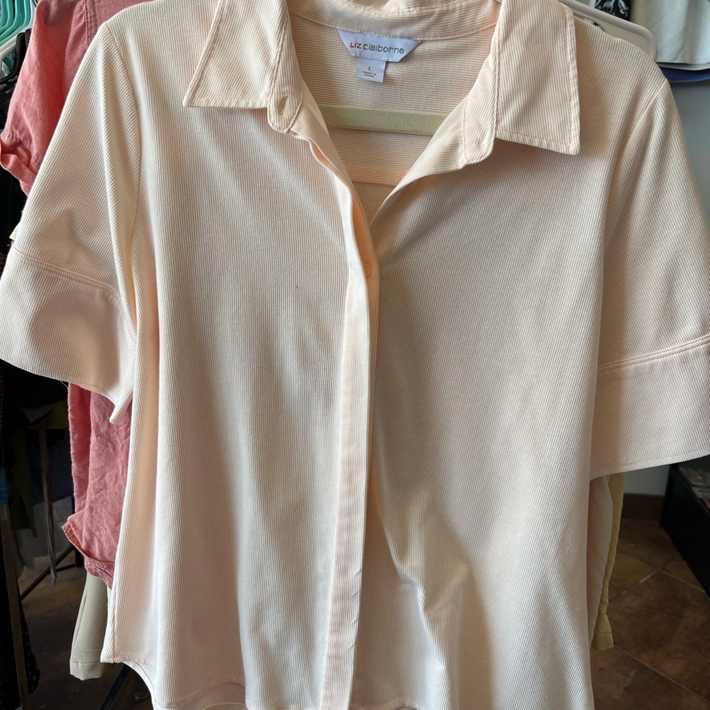 Liz Claiborne  Tan Striped Button Down Shirt